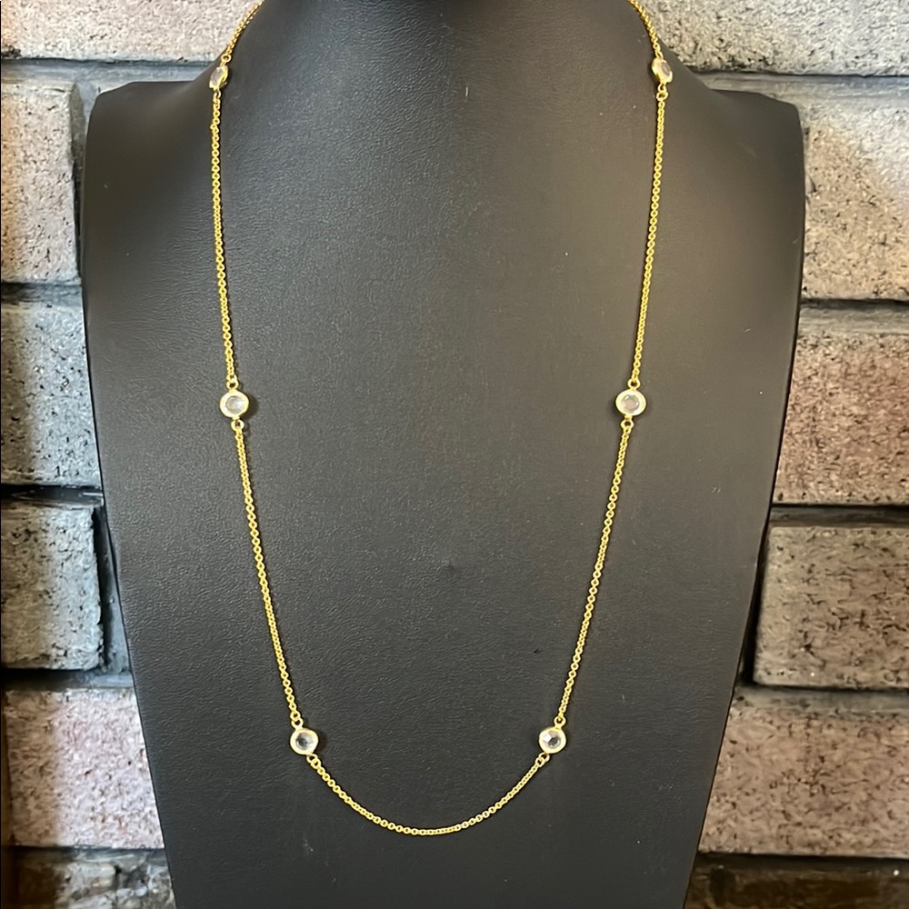 Vintage CROWN TRIFARI gold chain necklace with clear crystal accents - Picture 7 of 9